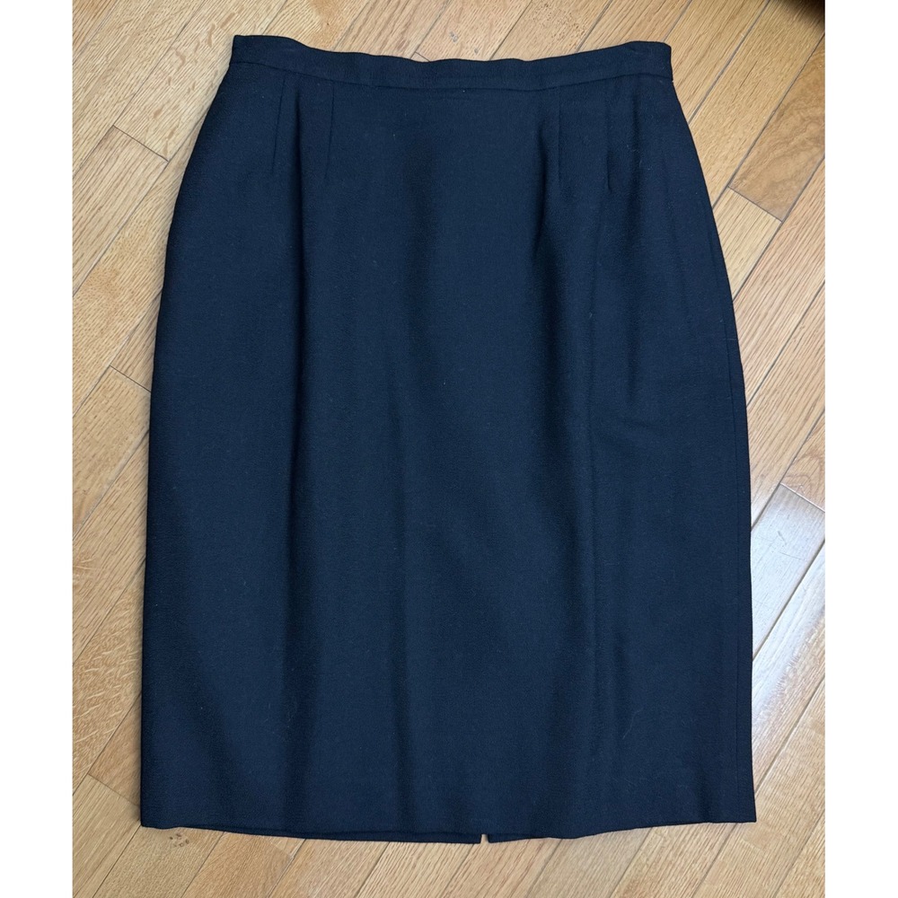 Vintage Black 100% Pure Wool Pencil Skirt High Waisted Lined Made in USA Size 12